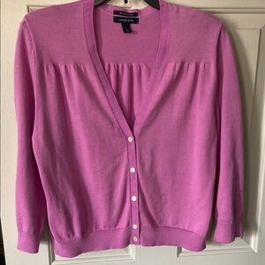 Lands' End Pink Cardigan Sweater with V-Neck